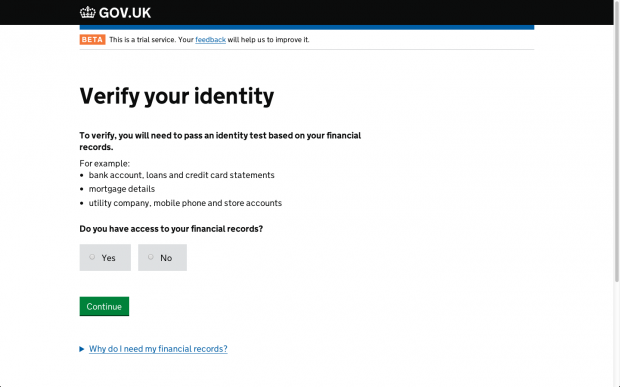 First version of the page on GOV.UK Verify to let people know what they’ll need to prove their identity