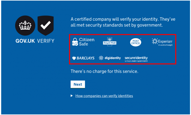 screenshot of certified company logos on GOV.UK Verify